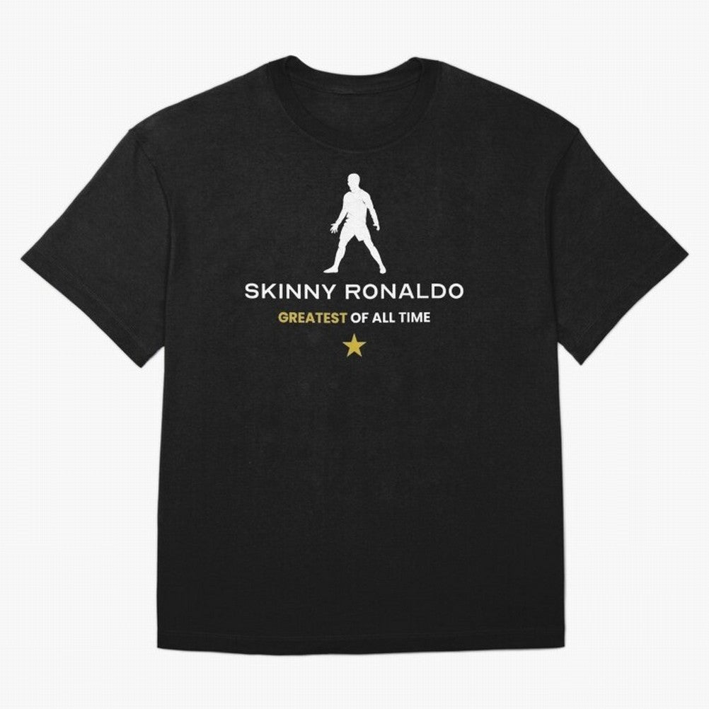 Skinny Ronaldo The Greatest Of All Time White Oversized T-Shirt Follow the Final Road of Global Football Passion for FIFA World Cup 2026 Group Stage, Featuring Cristiano Ronaldo, Haaland and CR7, Spain, Supporter Pride, Iconic Celebrations,