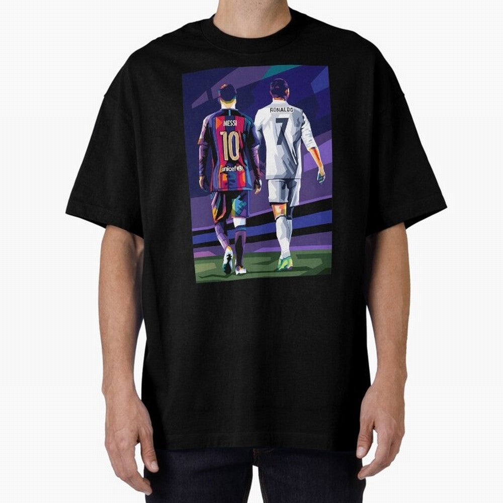 Ronaldo And Messi Oversized T-Shirt Relive Match Day Hype around FIFA World Cup 2026, Haaland and Mbappe, Germany, Global Supporter Spirit, Legendary Goals, National Colors and Tournament Celebration; Ideal for Football Dads, Football Moms,