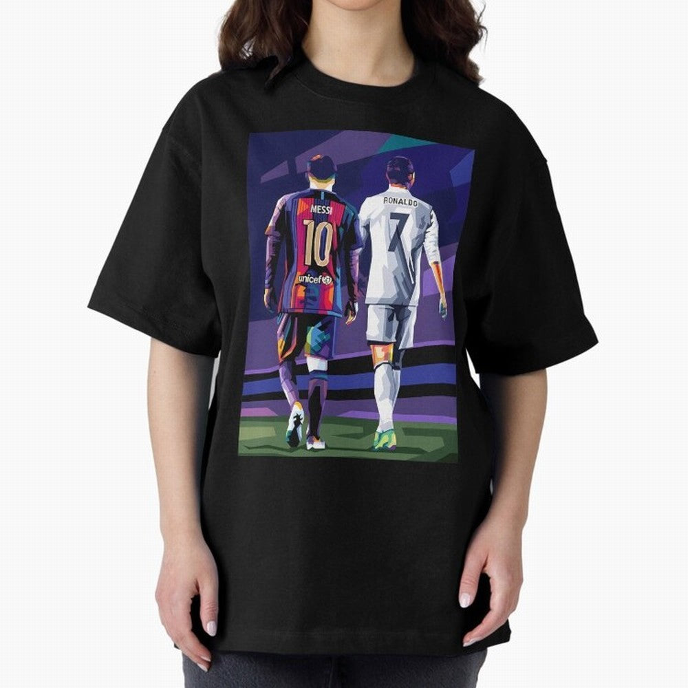Ronaldo And Messi Oversized T-Shirt Relive Match Day Hype around FIFA World Cup 2026, Haaland and Mbappe, Germany, Global Supporter Spirit, Legendary Goals, National Colors and Tournament Celebration; Ideal for Football Dads, Football Moms,
