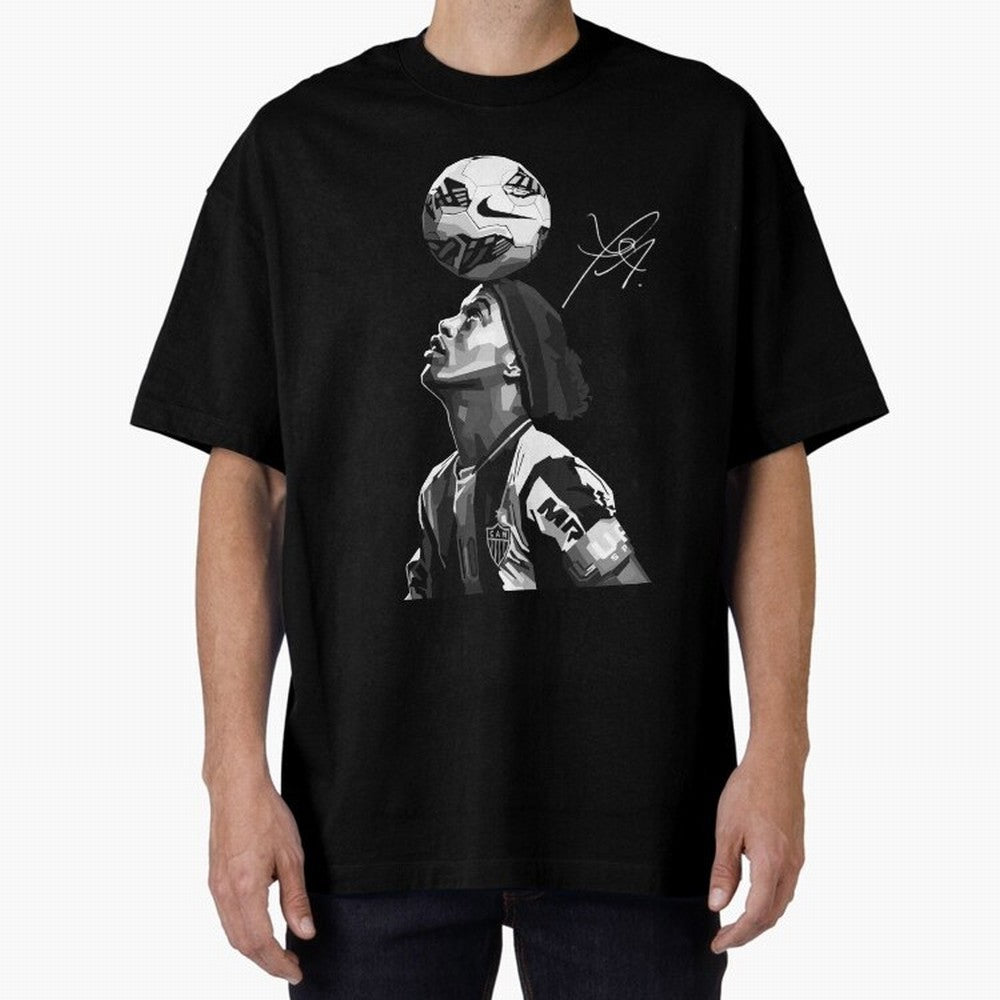 Ronaldinho Black and White Oversized T-Shirt Feel International Energy from Global Football Passion for FIFA World Cup 2026 Group Stage, Highlighting Messi, Neymar and Mbappe, Brazil, Champion Mindset, Group Stage Buzz, Knockout Tension and