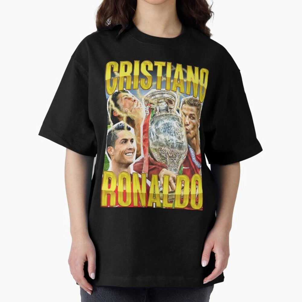 Ronaldo Siuuu Celebration Silhouette Design For Football Fans, Gift For Soccer Enthusiasts Oversized T-Shirt Celebrate Fan Favorites in Global Football Passion for FIFA World Cup 2026 Group Stage, Capturing Mbappe, Portugal, Spain and Germany,