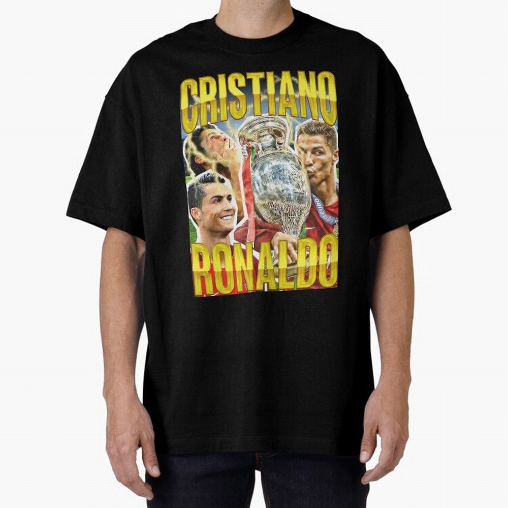 Ronaldo Siuuu Celebration Silhouette Design For Football Fans, Gift For Soccer Enthusiasts Oversized T-Shirt Celebrate Fan Favorites in Global Football Passion for FIFA World Cup 2026 Group Stage, Capturing Mbappe, Portugal, Spain and Germany,