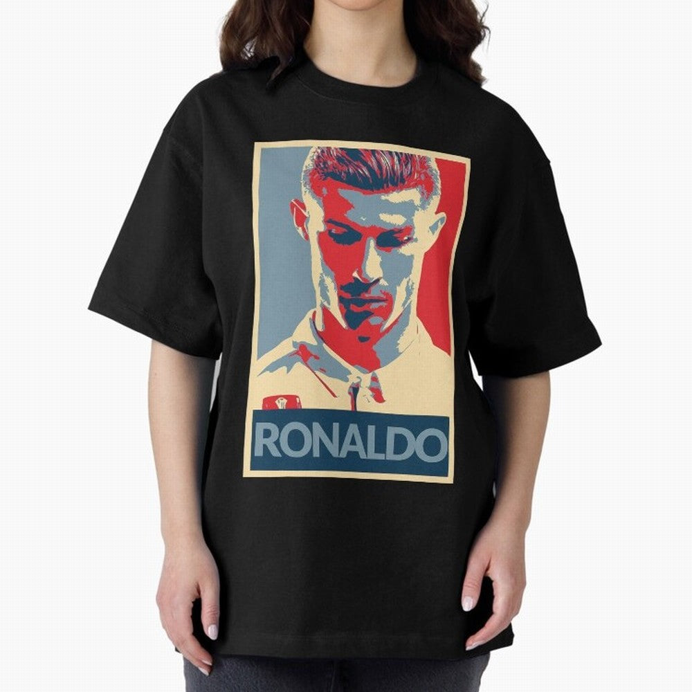 Ronaldo Poster Style Pop Art Design For Football Fans Gift For Soccer Enthusiasts Oversized T-Shirt Represent the Passion of Match Day Hype around FIFA World Cup 2026, Mbappe and Neymar, France and Portugal, Stadium Memories, Football Loyalty,