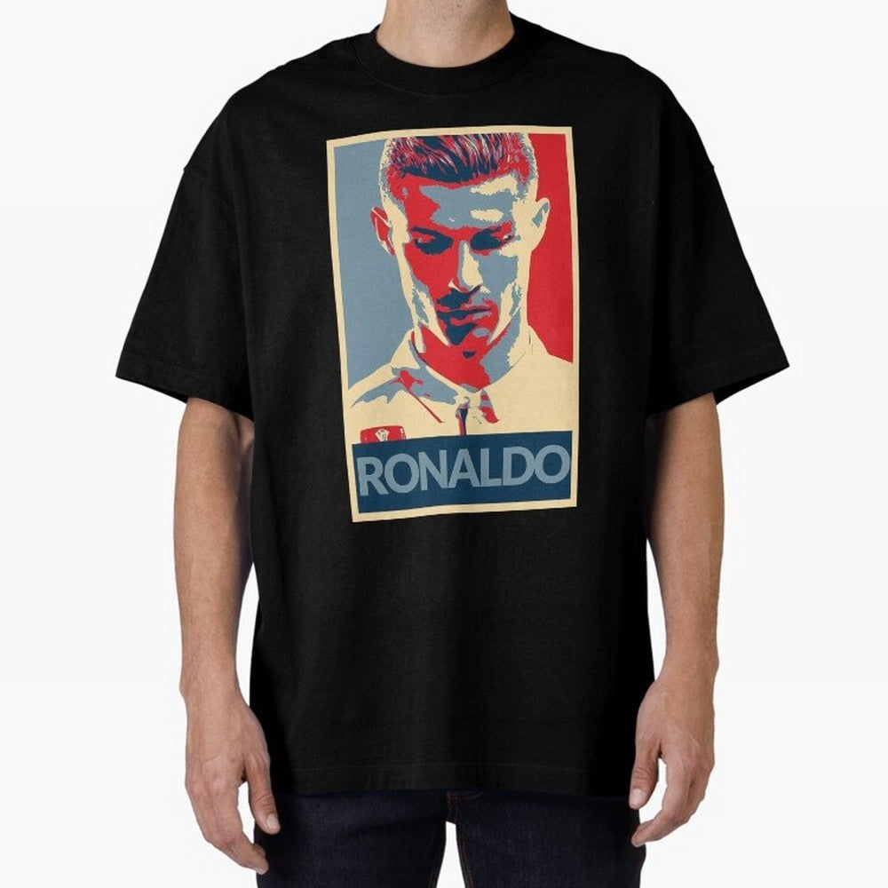 Ronaldo Poster Style Pop Art Design For Football Fans Gift For Soccer Enthusiasts Oversized T-Shirt Represent the Passion of Match Day Hype around FIFA World Cup 2026, Mbappe and Neymar, France and Portugal, Stadium Memories, Football Loyalty,