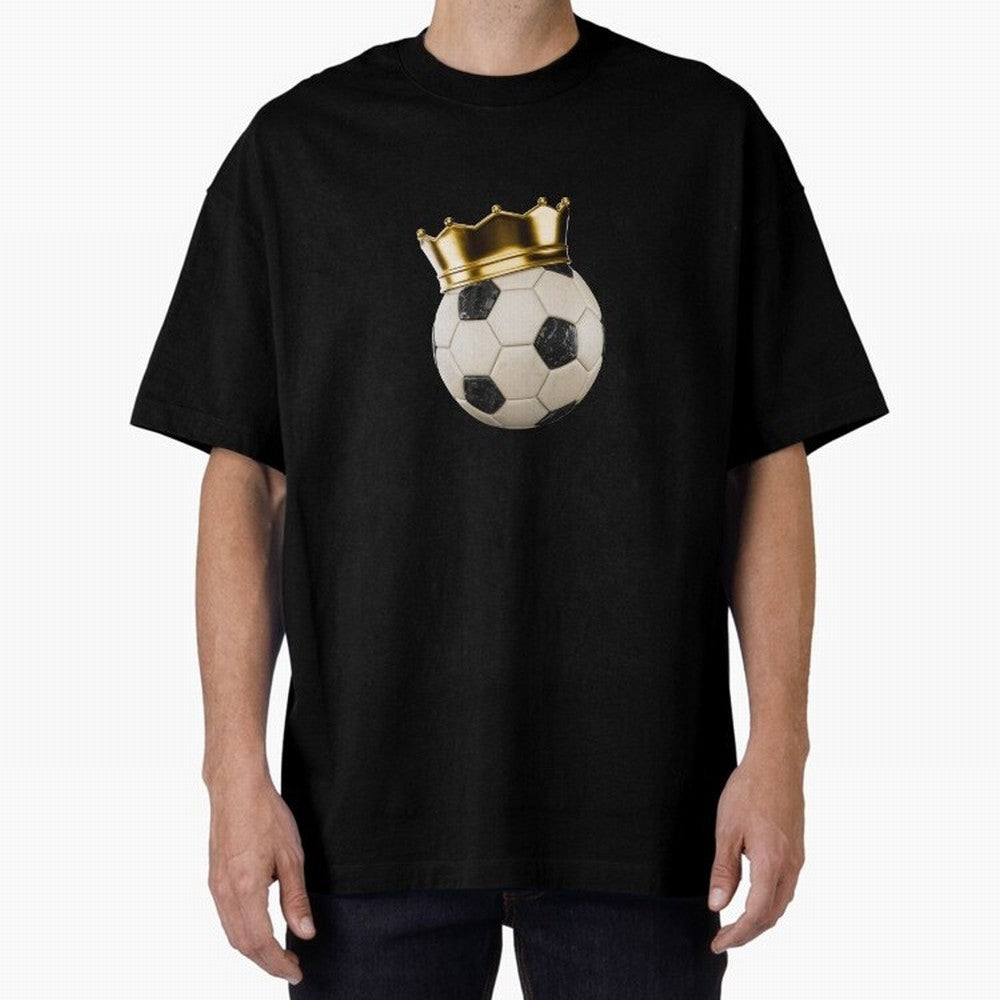 Soccer Ball with Kings Crown, Sticker Illustration Oversized T-Shirt Bring Retro Soccer Energy to Global Football Passion for FIFA World Cup 2026 USA Canada Mexico, Filled with Cristiano Ronaldo, Haaland and CR7, France, Vintage Soccer Flavor,