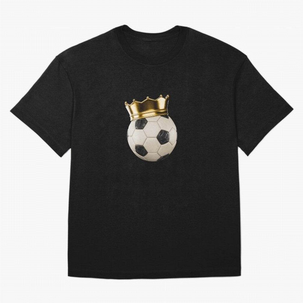 Soccer Ball with Kings Crown, Sticker Illustration Oversized T-Shirt Bring Retro Soccer Energy to Global Football Passion for FIFA World Cup 2026 USA Canada Mexico, Filled with Cristiano Ronaldo, Haaland and CR7, France, Vintage Soccer Flavor,