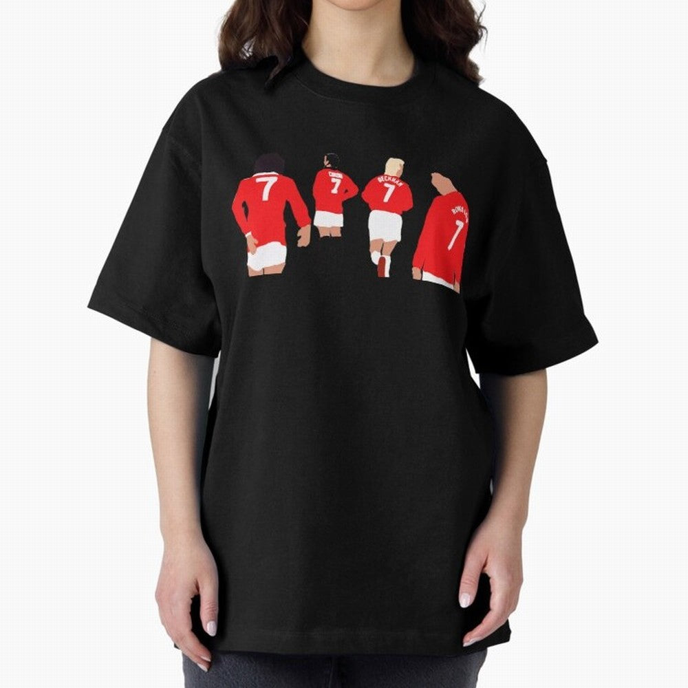Manchester United Legends Number 7 Best Cantona Beckham Ronaldo Poster Oversized T-Shirt Step into FIFA World Cup 2026 Capturing Messi, CR7 and Mbappe, England and Germany Energy, Soccer Culture, Superstar Moments, National Team Dreams and