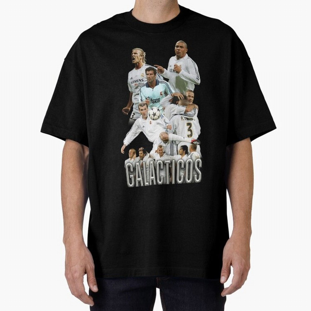 Real Madrid Galacticos Soccer Legends Collage Poster Oversized T-Shirt Celebrate the Road through the FIFA World Cup 2026 USA Canada Mexico Journey through Cristiano Ronaldo Highlights, France Pride, Worldwide Fan Energy, Dramatic Goals, Stadium