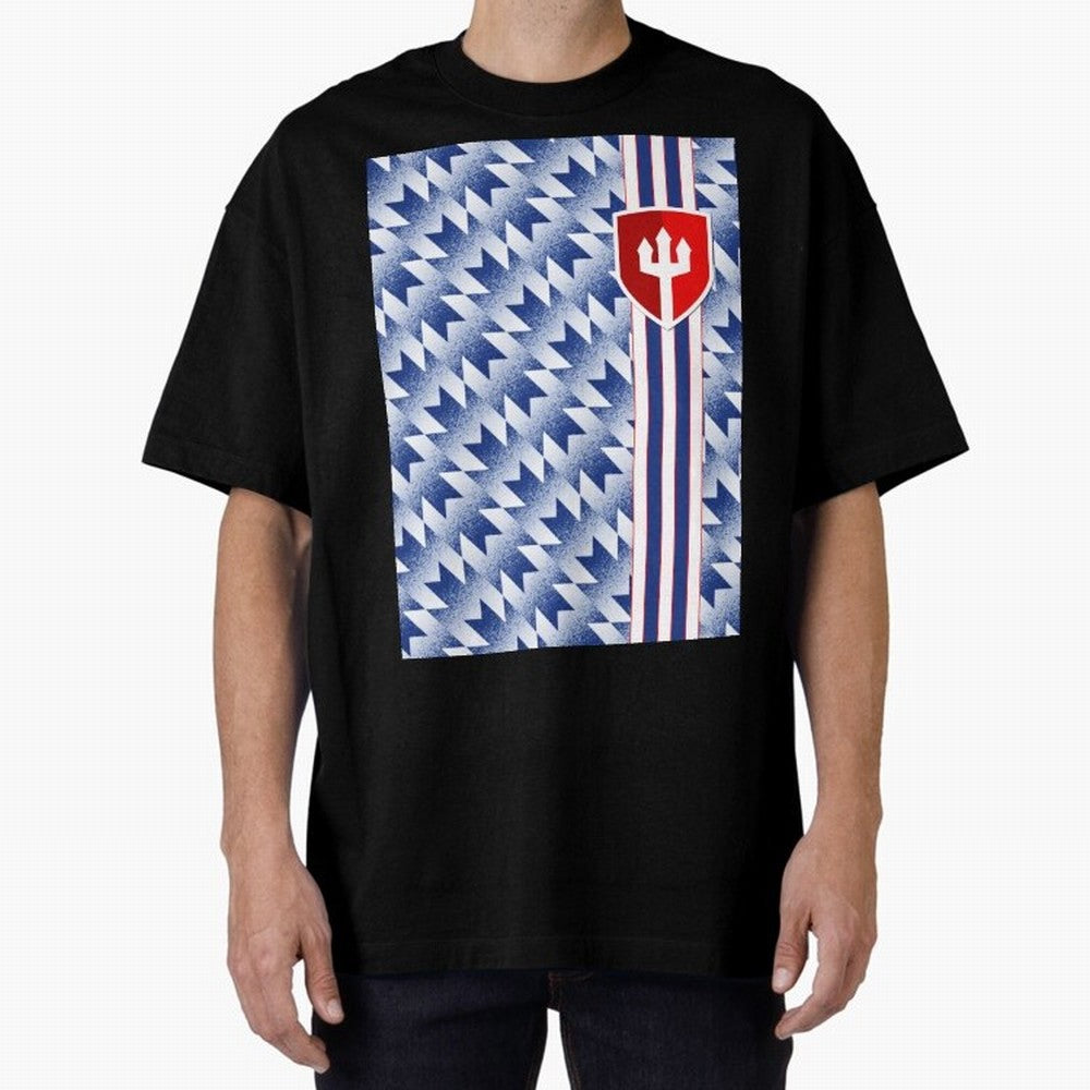 Manchester United 94 Away Jersey Pattern Oversized T-Shirt Celebrate the Next Chapter of FIFA World Cup 2026 USA Canada Mexico Inspired by Messi, Neymar and Mbappe, Argentina, France and Brazil Energy, Sports Nostalgia, International Competition,
