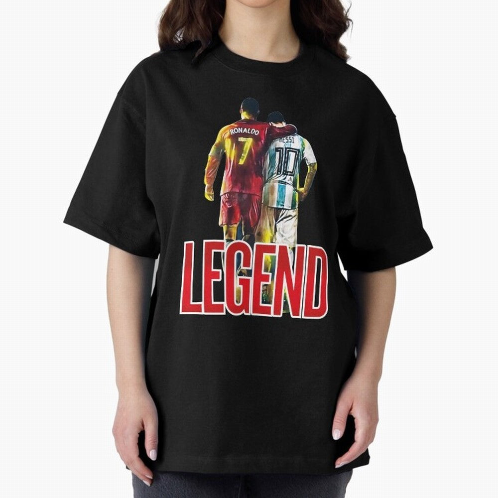 LEGEND MESSI & RONALDO POSTER Oversized T-Shirt Feel the Trophy Chase of Global Football Passion for FIFA World Cup 2026 USA Canada Mexico, Capturing Haaland, England, France and Netherlands, Worldwide Fan Energy, Dramatic Goals, Stadium Lights and