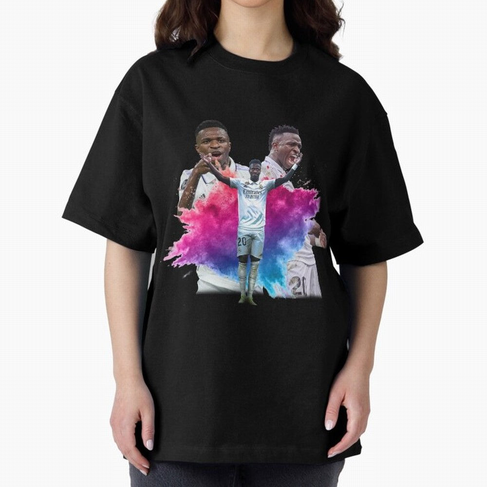 Fanart Vinicius Junior Merch Oversized T-Shirt Celebrate Golden Goal Energy in the FIFA World Cup 2026 Journey through Haaland and Mbappe Highlights, England and Germany Pride, Championship Spirit, Famous Goals, Roaring Crowds and International