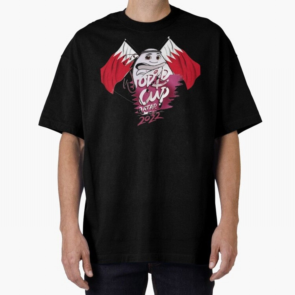 qatar mascot Oversized T-Shirt Experience FIFA World Cup 2026 USA Canada Mexico Built around Messi, CR7 and Mbappe, England, France and Netherlands Energy, Championship Spirit, Famous Goals, Roaring Crowds and International Football Unity; Perfect