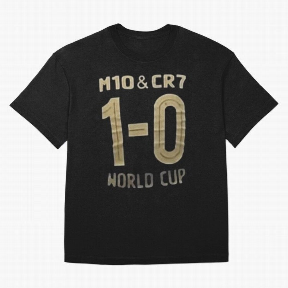 m10 and cr7 1-0 world cup football Classic T-Shirt Create the FIFA World Cup 2026 Group Stage Journey through CR7 and Messi Highlights, France Pride, Champion Mindset, Group Stage Buzz, Knockout Tension and Passionate Fan Culture; Perfect for Fans,