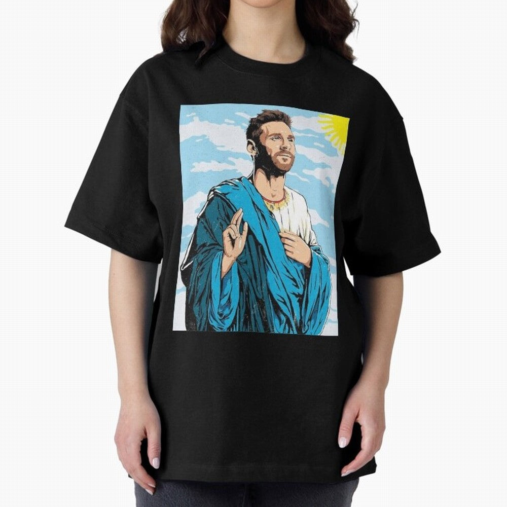 messi god Oversized T-Shirt Celebrate Supporters United by FIFA World Cup 2026 Spirit, Featuring Spain, Haaland, Sports Nostalgia, International Competition, Famous Players and Unforgettable Victories; Perfect for People Who Love Argentina, Brazil,