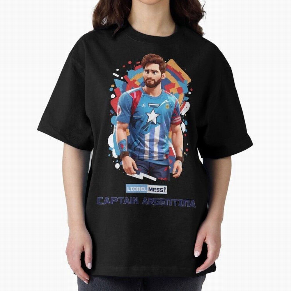 Lionel Messi Captain Argentina Oversized T-Shirt Support the Legends of Global Football Passion for FIFA World Cup 2026 USA Canada Mexico, Highlighting Haaland, England, Supporter Pride, Iconic Celebrations, Legendary Names and Global Match Day