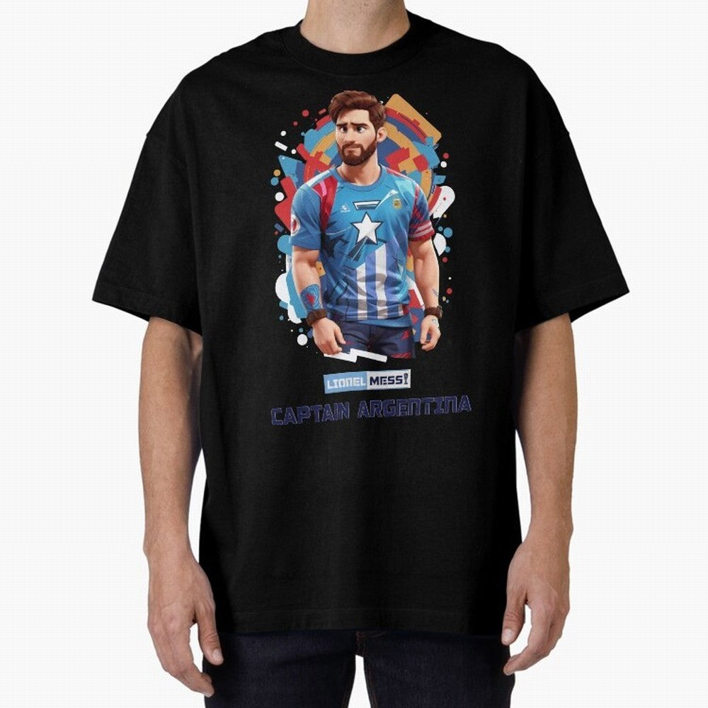 Lionel Messi Captain Argentina Oversized T-Shirt Support the Legends of Global Football Passion for FIFA World Cup 2026 USA Canada Mexico, Highlighting Haaland, England, Supporter Pride, Iconic Celebrations, Legendary Names and Global Match Day