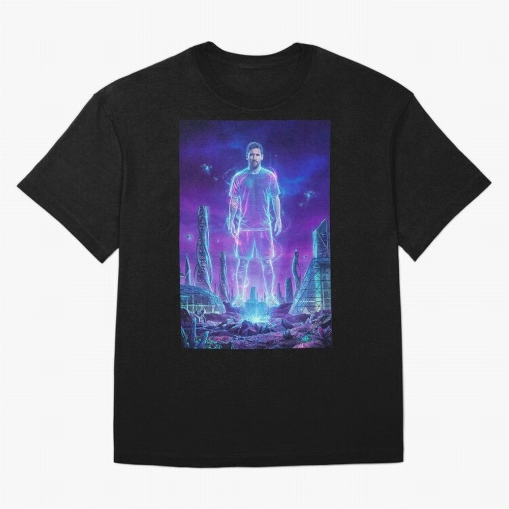 Lionel Messi (GOAT) Hologram in Futuristic Cyberpunk City (Version 5) Classic T-Shirt Feel the Roar of Match Day Hype around FIFA World Cup 2026 USA Canada Mexico, Cristiano Ronaldo, Haaland and CR7, Germany, Football Passion, Legendary