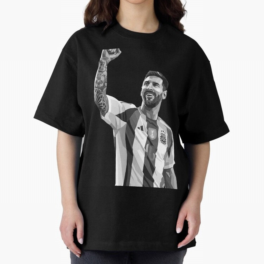 Messi grayscale Oversized T-Shirt Follow the Road to the FIFA World Cup 2026 USA Canada Mexico Journey through Messi, Neymar and Mbappe Highlights, England, France and Netherlands Pride, Vintage Soccer Flavor, Modern Football Stars, National Flags