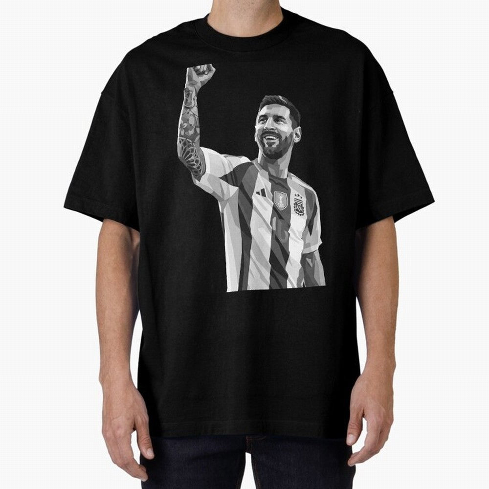 Messi grayscale Oversized T-Shirt Follow the Road to the FIFA World Cup 2026 USA Canada Mexico Journey through Messi, Neymar and Mbappe Highlights, England, France and Netherlands Pride, Vintage Soccer Flavor, Modern Football Stars, National Flags