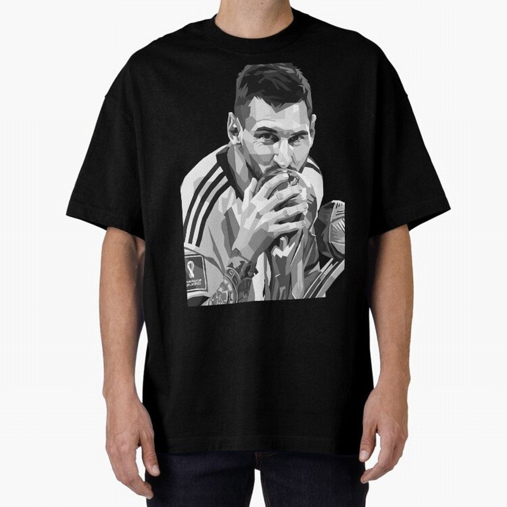 Messi grayscale Oversized T-Shirt Celebrate Football Dreams Across FIFA World Cup 2026 Group Stage Celebrating Neymar, Haaland and Cristiano Ronaldo, Brazil, Portugal and Argentina Energy, Football Festival Excitement, Trophy Ambitions, Country