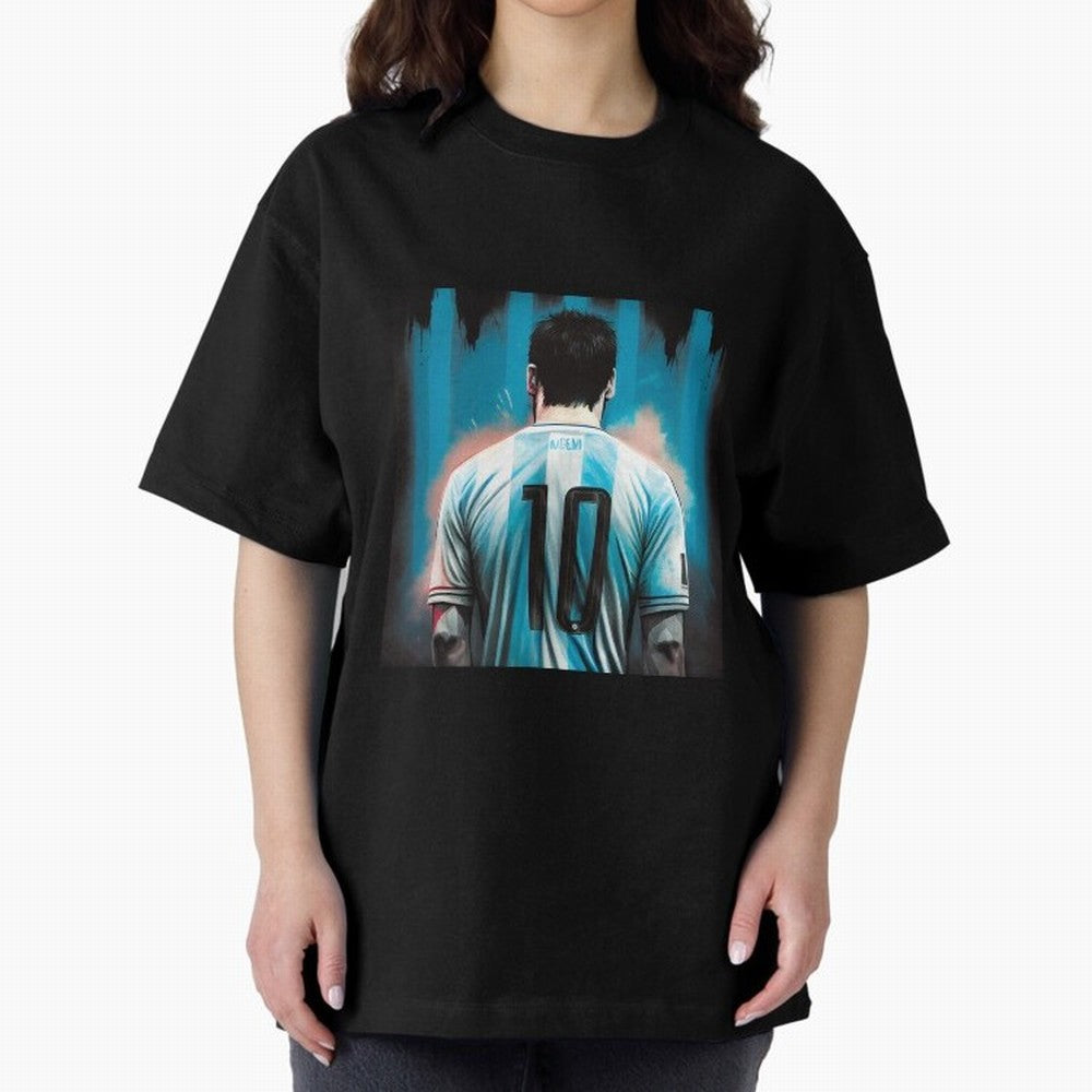 Lionel Messi Oversized T-Shirt Bring a Champion Mindset to the FIFA World Cup 2026 Journey through Messi and Cristiano Ronaldo Highlights, Argentina Pride, Vintage Soccer Flavor, Modern Football Stars, National Flags and Final Night Emotion; Ideal