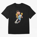 Lionel Messi ¨C Trophy King Caricature Oversized T-Shirt Carry FIFA World Cup 2026 Connected to Messi, Neymar and Mbappe, Spain and Netherlands Energy, Retro Football Energy, Iconic Rivalries, Trophy Chase Drama and Stadium Atmosphere; Perfect for
