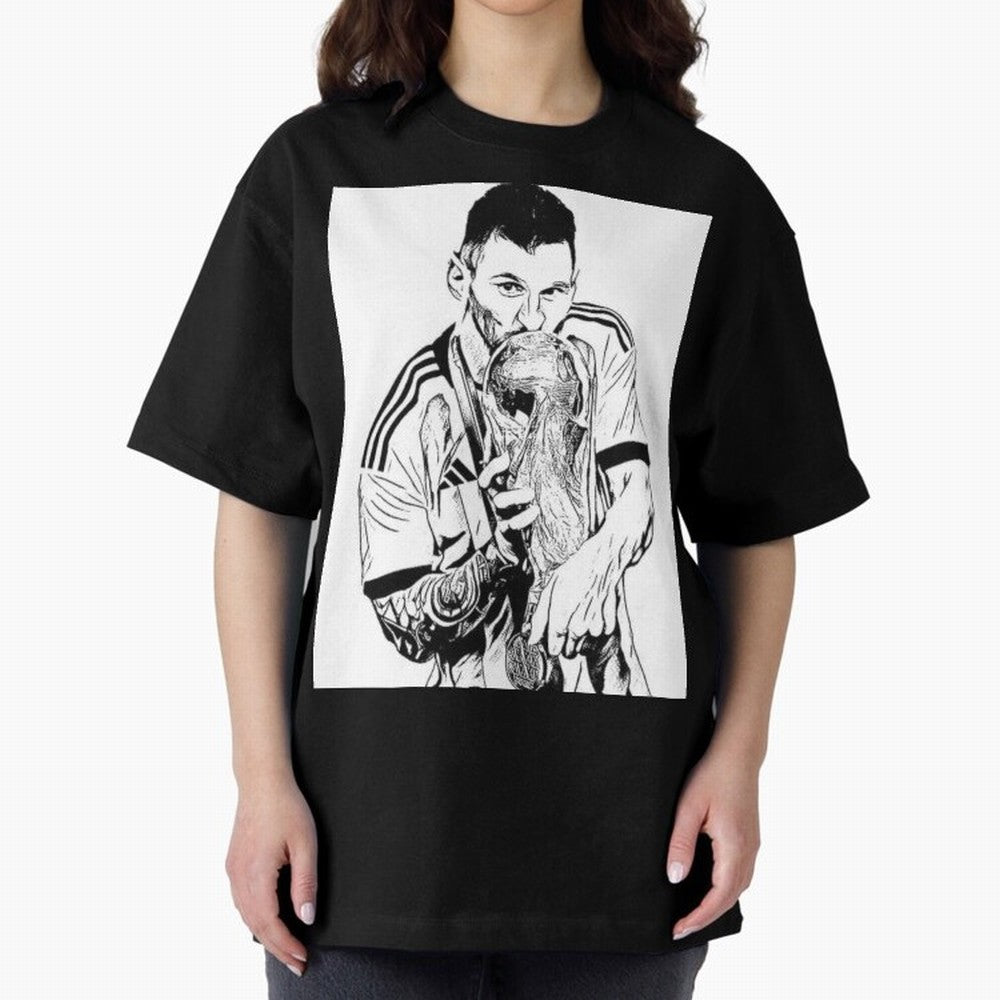 Lionel Messi white and black art Oversized T-Shirt Bring a Champion Mindset to FIFA World Cup 2026 USA Canada Mexico for Fans of Messi, Neymar and Mbappe and Germany, Bringing Goal Celebration Energy, Supporter Heritage, Football Icons and