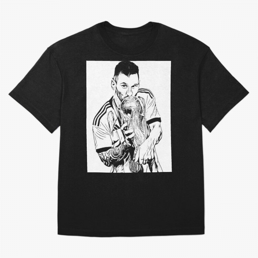 Lionel Messi white and black art Oversized T-Shirt Bring a Champion Mindset to FIFA World Cup 2026 USA Canada Mexico for Fans of Messi, Neymar and Mbappe and Germany, Bringing Goal Celebration Energy, Supporter Heritage, Football Icons and