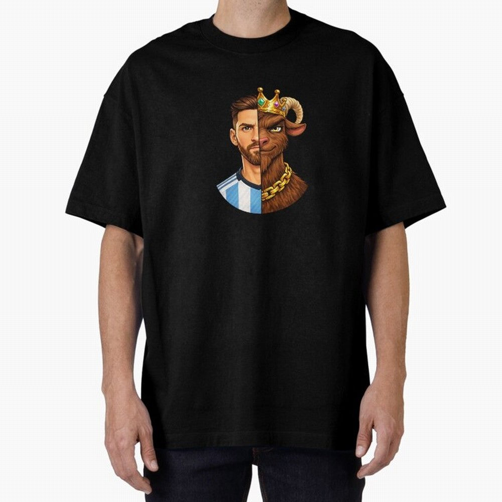 Half Man Half GOAT - Lionel Messi Oversized T-Shirt Show Your Tournament Heart for Match Day Hype around FIFA World Cup 2026, Mbappe and Neymar, Portugal, Spain and Germany, Tournament Hype, Historic Matchups, Family Viewing Parties and Global