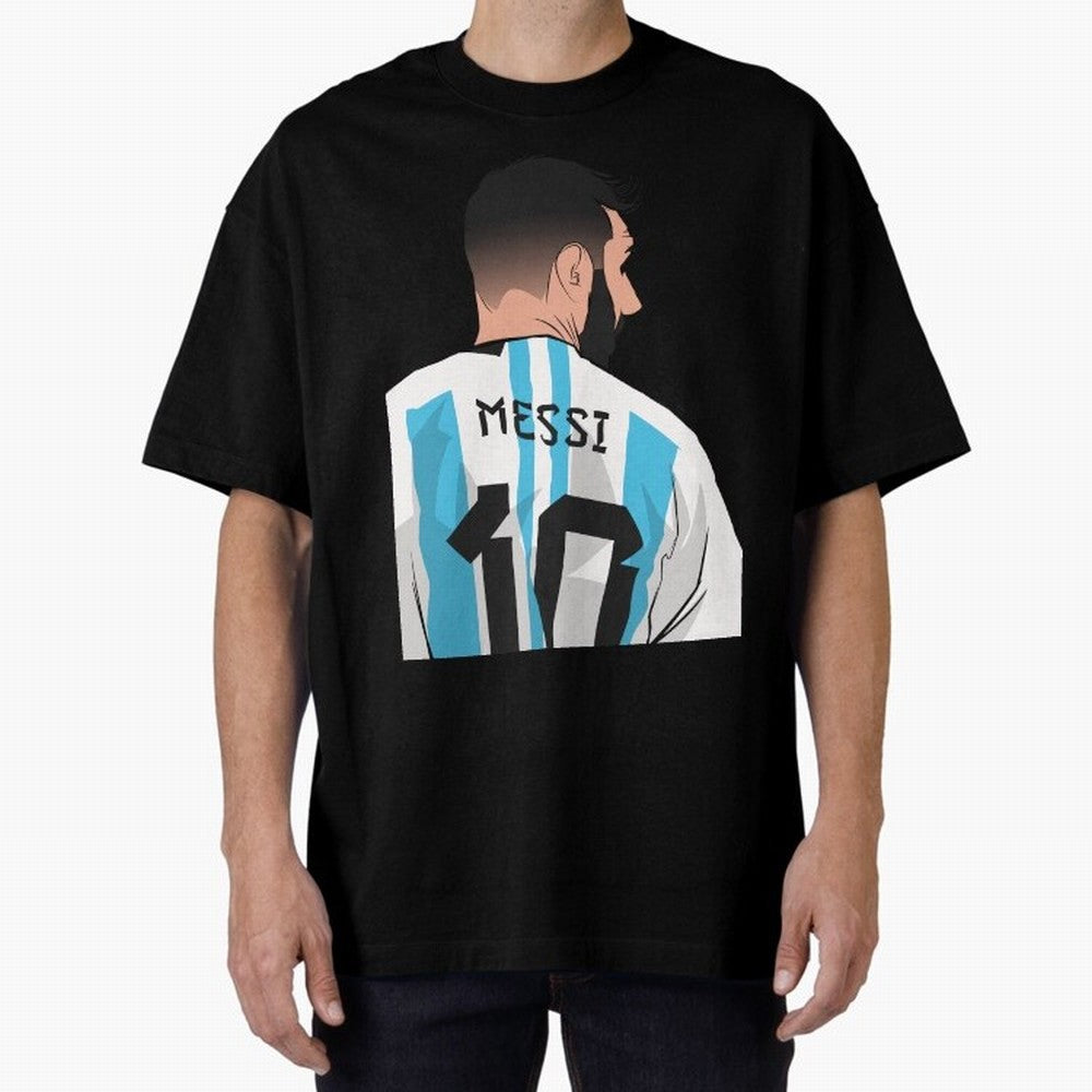 Messi Oversized T-Shirt Honor Football Greatness during Global Football Passion for FIFA World Cup 2026 Group Stage, Capturing Haaland, Brazil, Sports Nostalgia, International Competition, Famous Players and Unforgettable Victories; Great for