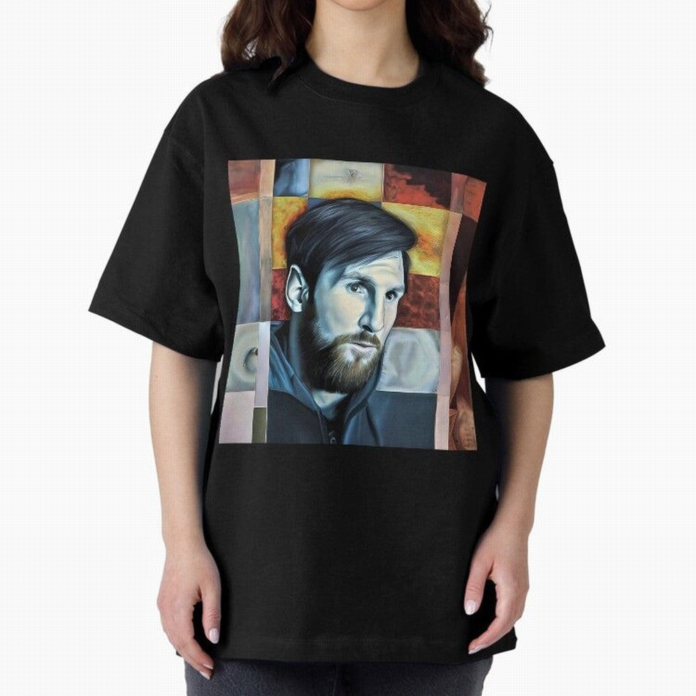 Messi on digital board Oversized T-Shirt Turn Every Weekend Toward FIFA World Cup 2026 USA Canada Mexico Centered on Haaland and Mbappe, Germany Energy, Football Festival Excitement, Trophy Ambitions, Country Rivalries and Star Player Buzz; Ideal