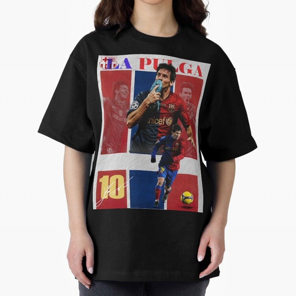 Lionel Messi 2009 UCL Barcelona Poster Oversized T-Shirt Follow Every Goal of Global Football Passion for FIFA World Cup 2026, Filled with Messi, England, France and Netherlands, Supporter Pride, Iconic Celebrations, Legendary Names and Global