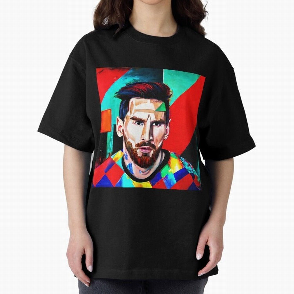 colorful Messi Oversized T-Shirt Honor Football Greatness during FIFA World Cup 2026 Spirit, Driven by Spain, Mbappe and Neymar, Sports Nostalgia, International Competition, Famous Players and Unforgettable Victories; Great for Watch Parties,