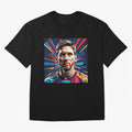 Lionel Messi Pop-Art Portrait Oversized T-Shirt Mark Match Day Hype around FIFA World Cup 2026 Group Stage, Messi, Brazil, Game Day Rituals, Football Legends, Country Pride and the Road to the Final; Created for Match Day Parties, Soccer Gifts, Fan