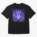 Lionel Messi (GOAT) Hologram in Futuristic Cyberpunk City (Version 2) Classic T-Shirt Keep the Legacy of FIFA World Cup 2026 Group Stage Connected to CR7, England Energy, Goal Celebration Energy, Supporter Heritage, Football Icons and Worldwide