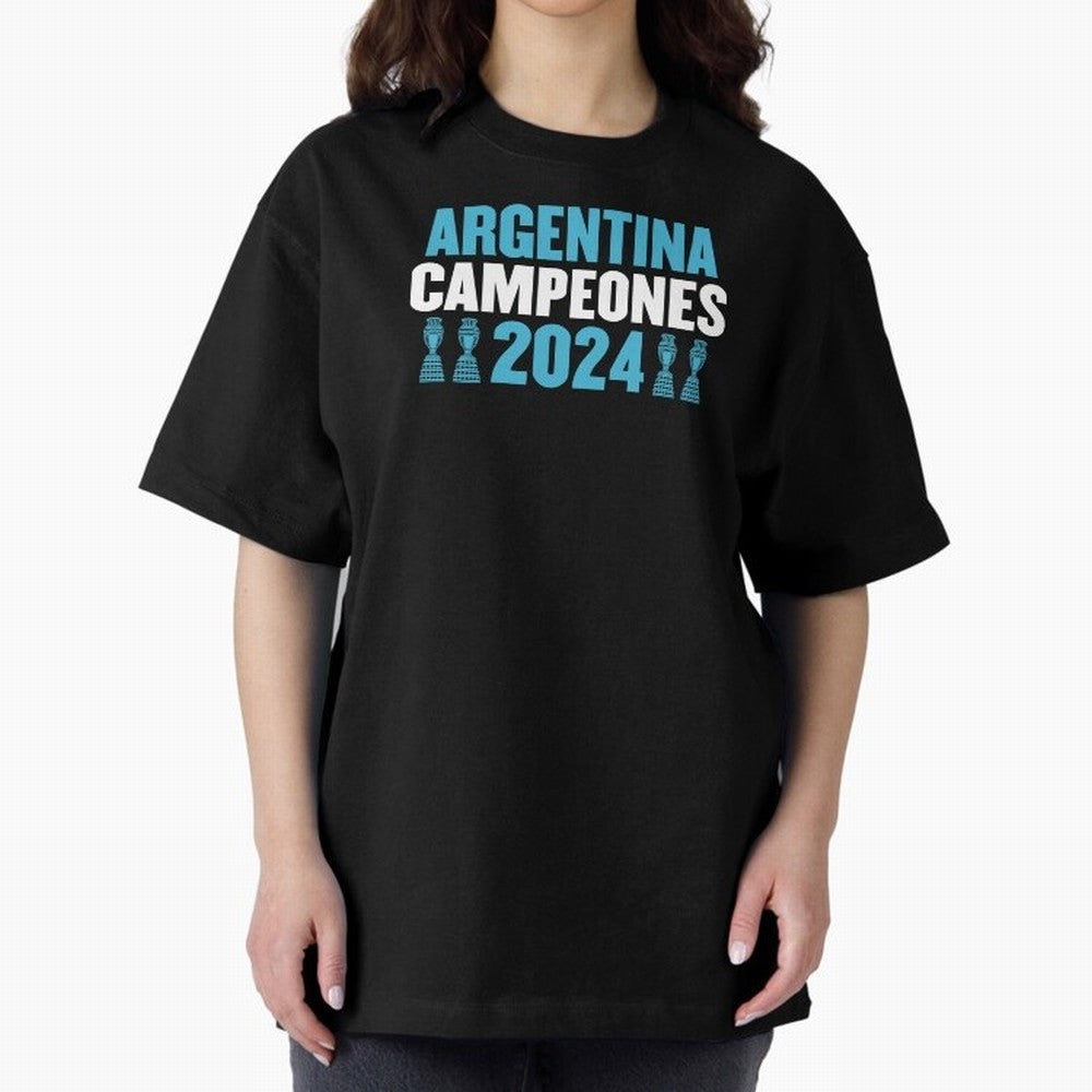 Argentina Campeones 2024 Oversized T-Shirt Join Supporters Worldwide for FIFA World Cup 2026 Group Stage for Fans of Cristiano Ronaldo, Haaland and CR7 and Argentina and Brazil, Bringing Classic Soccer Heritage, Championship Pressure, Fan Loyalty