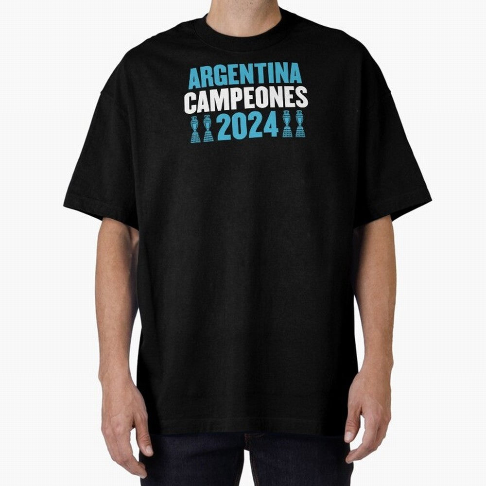 Argentina Campeones 2024 Oversized T-Shirt Join Supporters Worldwide for FIFA World Cup 2026 Group Stage for Fans of Cristiano Ronaldo, Haaland and CR7 and Argentina and Brazil, Bringing Classic Soccer Heritage, Championship Pressure, Fan Loyalty