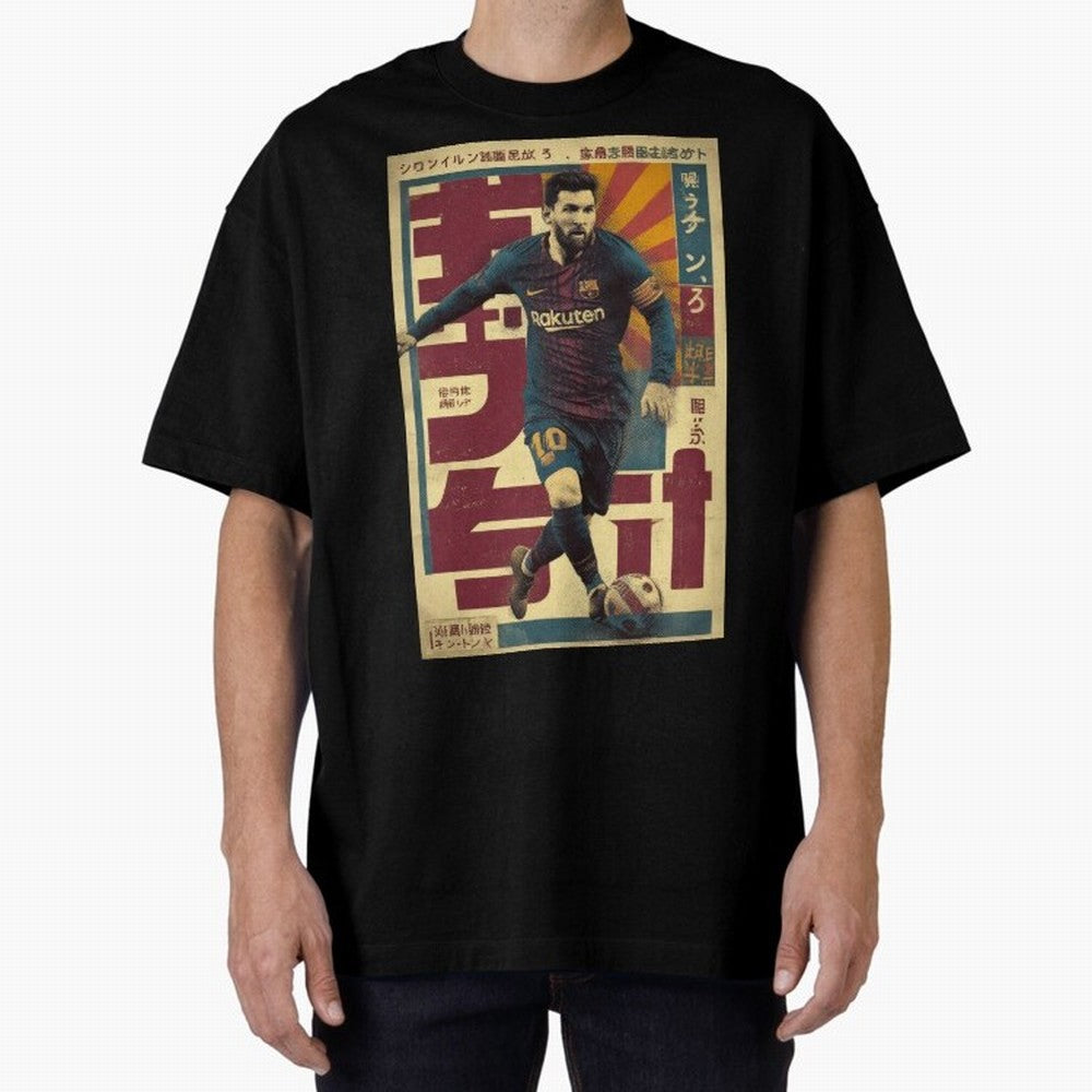 Retro 70's Japanese Messi Oversized T-Shirt Capture FIFA World Cup 2026 Group Stage Spirit, Centered on England, Messi, CR7 and Mbappe, Vintage Soccer Flavor, Modern Football Stars, National Flags and Final Night Emotion; Ideal for Passionate Fans