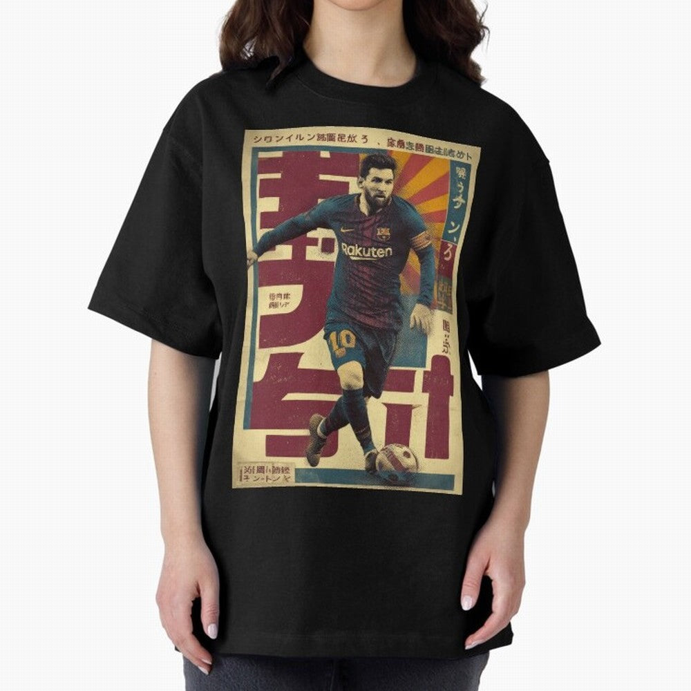 Retro 70's Japanese Messi Oversized T-Shirt Capture FIFA World Cup 2026 Group Stage Spirit, Centered on England, Messi, CR7 and Mbappe, Vintage Soccer Flavor, Modern Football Stars, National Flags and Final Night Emotion; Ideal for Passionate Fans