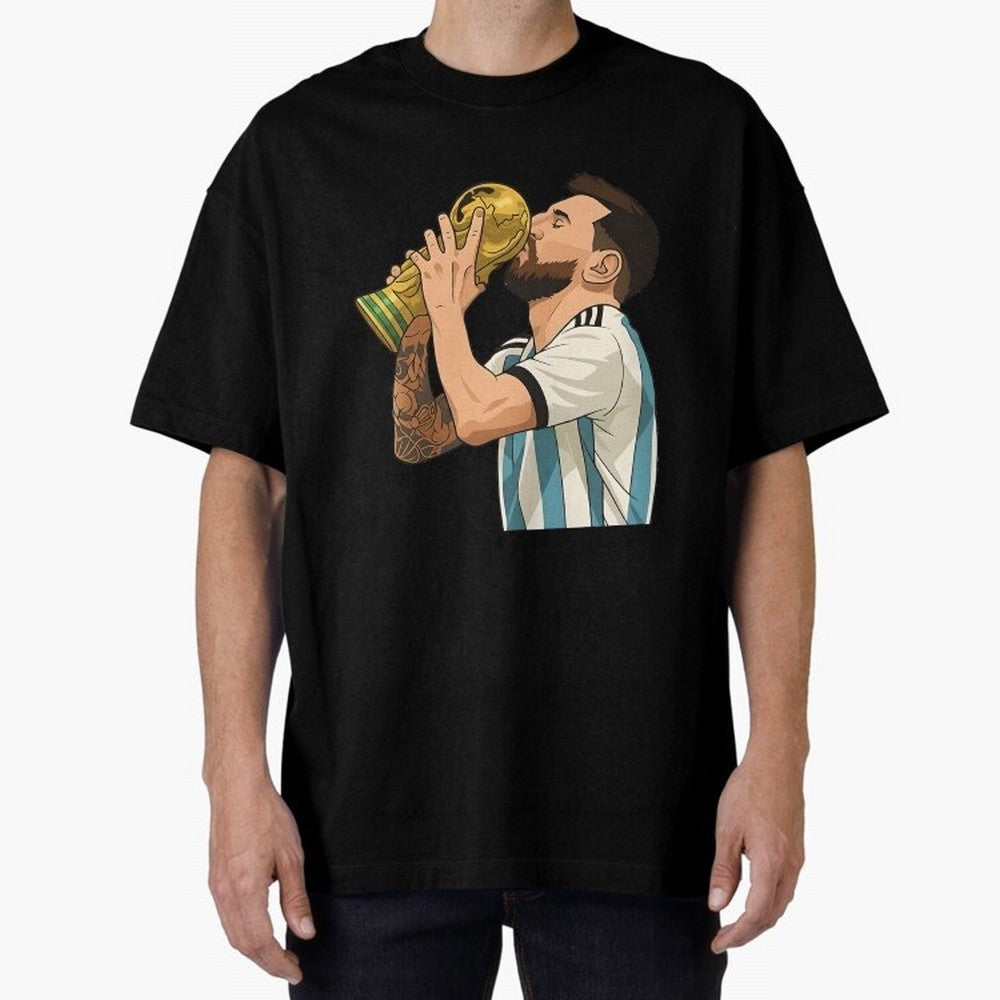 Messi Cup Oversized T-Shirt Live the Energy of FIFA World Cup 2026 for Fans of Messi, Neymar and Mbappe and Brazil, Portugal and Argentina, Bringing Vintage Soccer Flavor, Modern Football Stars, National Flags and Final Night Emotion; Perfect for