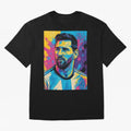 Messi Pop Art Portrait Oversized T-Shirt Fuel the Hype around FIFA World Cup 2026 Group Stage for Fans of Cristiano Ronaldo and Brazil, Bringing Global Supporter Spirit, Legendary Goals, National Colors and Tournament Celebration; Perfect for