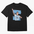 Messi Singing with Crowd World Cup 2022 Oversized T-Shirt Discover the FIFA World Cup 2026 Group Stage Journey through Messi Highlights, Argentina, France and Brazil Pride, Sports Nostalgia, International Competition, Famous Players and