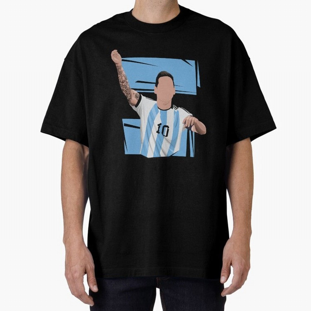 Messi Singing with Crowd World Cup 2022 Oversized T-Shirt Discover the FIFA World Cup 2026 Group Stage Journey through Messi Highlights, Argentina, France and Brazil Pride, Sports Nostalgia, International Competition, Famous Players and