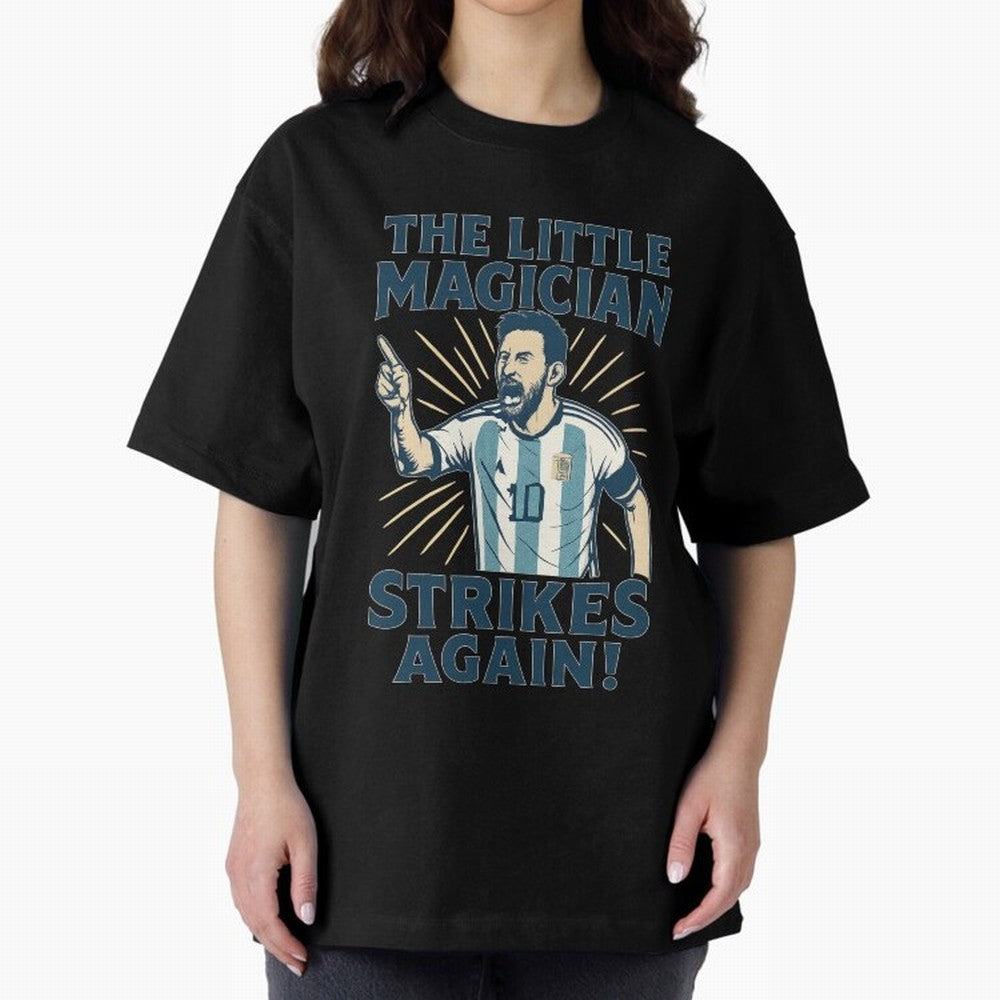 Messi - The Magician Oversized T-Shirt Back Your Heroes with FIFA World Cup 2026 USA Canada Mexico Spirit, Made for Portugal, Spain and Germany, Haaland and Mbappe, Stadium Chants, National Pride, Trophy Dreams and Unforgettable Football Memories;