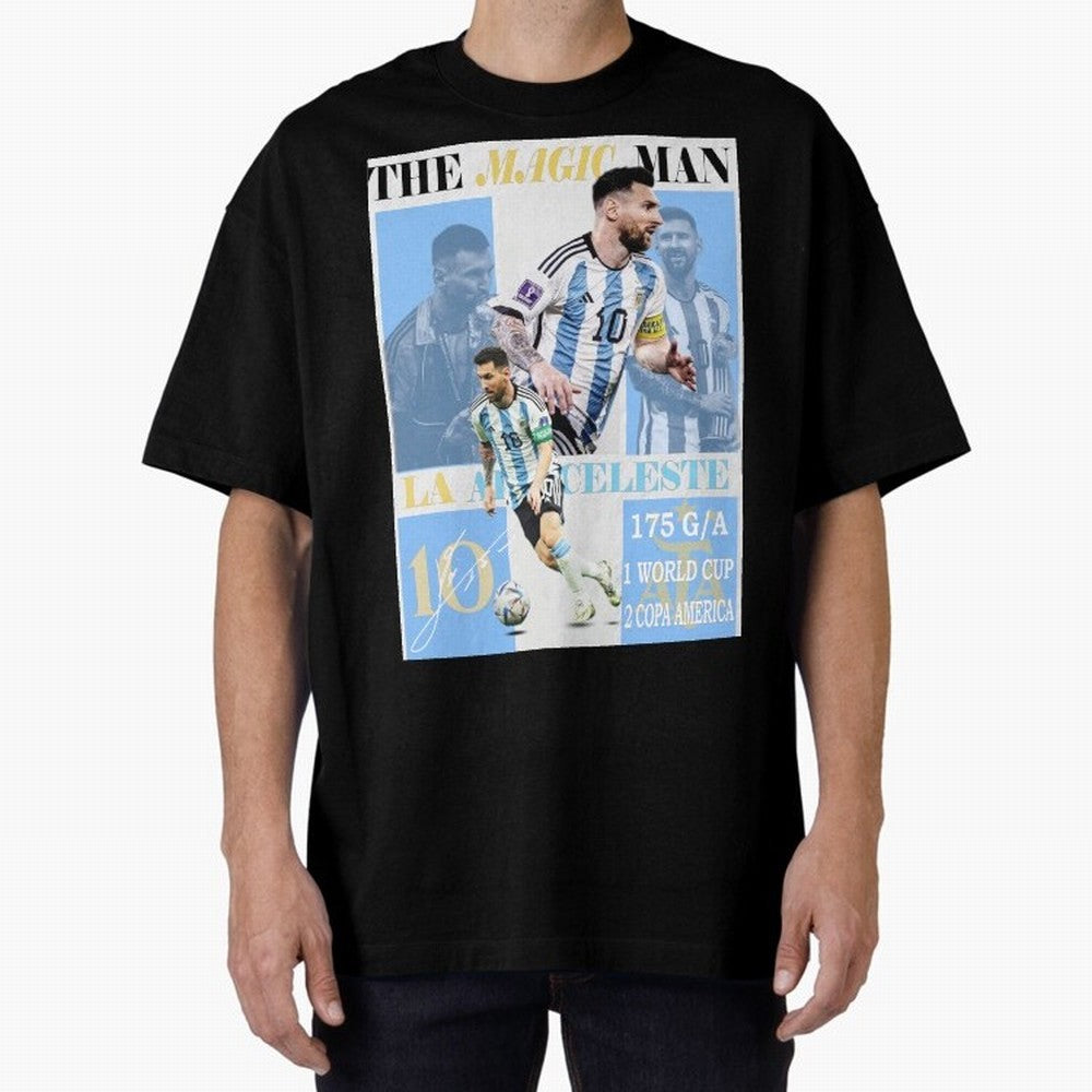 Lionel Messi Argentina World Cup 2022 Champion Victory Poster Oversized T-Shirt Bring Bold Fan Energy to FIFA World Cup 2026 USA Canada Mexico for Fans of CR7 and Netherlands, Bringing Supporter Pride, Iconic Celebrations, Legendary Names and