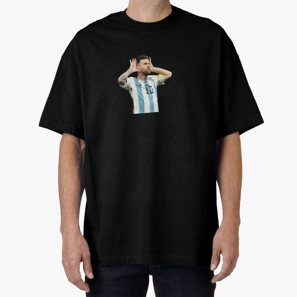 Lionel Messi Argentina Celebration Sticker Oversized T-Shirt Represent Football Lovers during Match Day Hype around FIFA World Cup 2026, CR7 and Messi, France, Global Supporter Spirit, Legendary Goals, National Colors and Tournament Celebration;