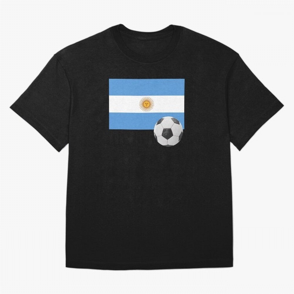 Flag of Argentina with a Football Oversized T-Shirt Celebrate Fan Culture around Global Football Passion for FIFA World Cup 2026, Centered on Messi, Argentina and Brazil, Global Supporter Spirit, Legendary Goals, National Colors and Tournament