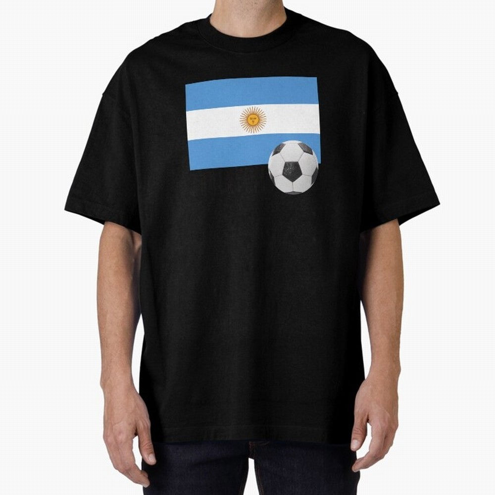 Flag of Argentina with a Football Oversized T-Shirt Celebrate Fan Culture around Global Football Passion for FIFA World Cup 2026, Centered on Messi, Argentina and Brazil, Global Supporter Spirit, Legendary Goals, National Colors and Tournament