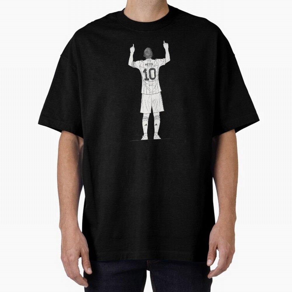 Lionel Messi minimalist sketch Oversized T-Shirt Back Your Heroes with FIFA World Cup 2026 Group Stage Celebrating Messi, Neymar and Mbappe, England Energy, Football Passion, Legendary Performances, Festival Vibes and Supporter Community; Ideal for