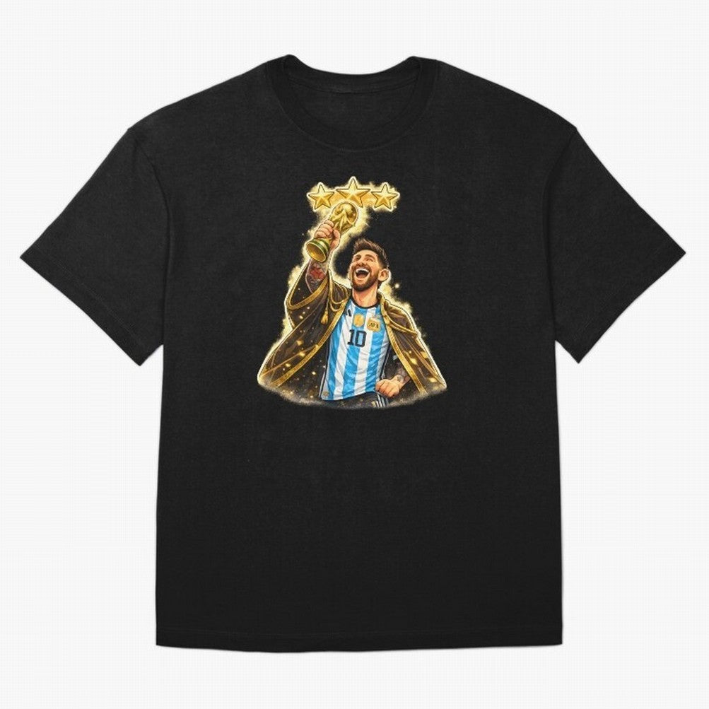 Messi King of Football World Champion ¨C Argentina 3 Stars Trophy Celebration Classic T-Shirt Honor the Football Icons of Match Day Hype around FIFA World Cup 2026 USA Canada Mexico, Messi and Cristiano Ronaldo, Argentina, Classic Soccer Heritage,